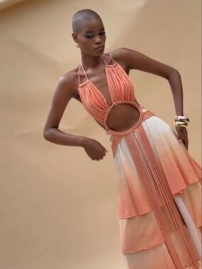 Ombre Peach Halter Cutout Maxi Dress